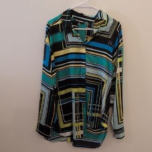 Max Edition Blue Yellow Black Geometric Button Down Shirt